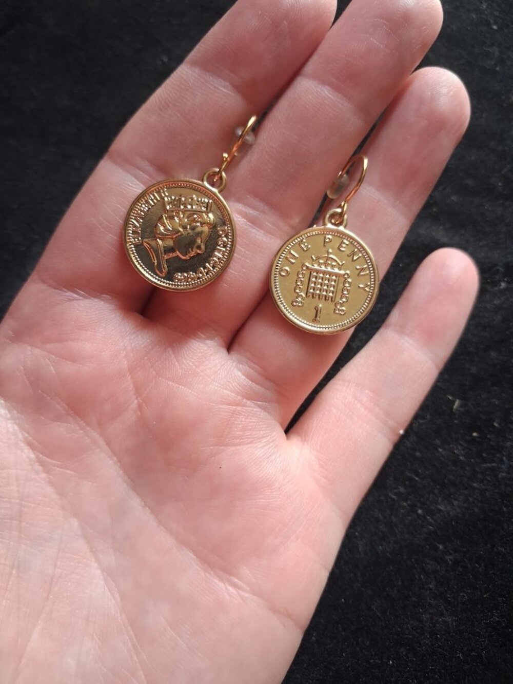 Unique Elizabeth II token dangle earrings